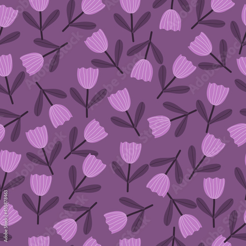 Seamless tulip pattern on purple background. Tulip vector. Pattern used as wallpaper  paper and print.