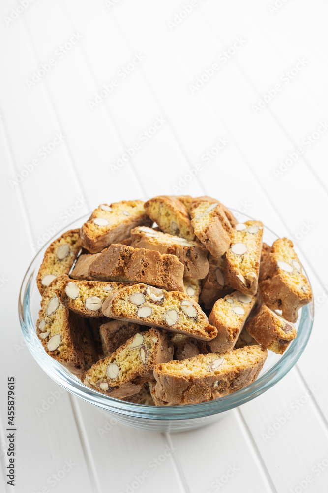 Italian cantuccini cookies. Sweet dried biscuits with almonds.
