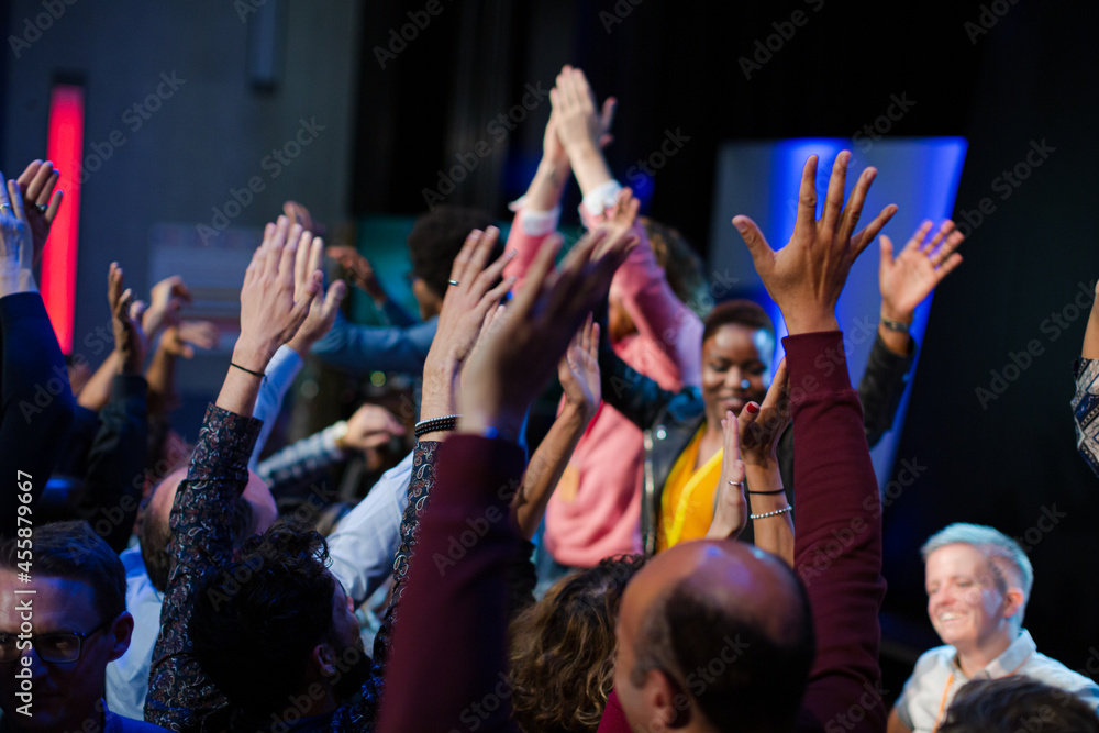 Audience reaching for and talking with speakers Audience reaching for and talking with speakers