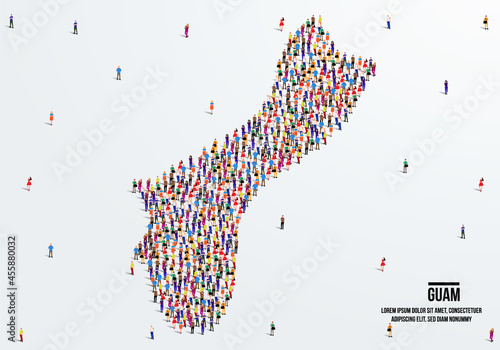 Guam Map. Large group of people form to create a shape of the Guam Map. vector illustration.