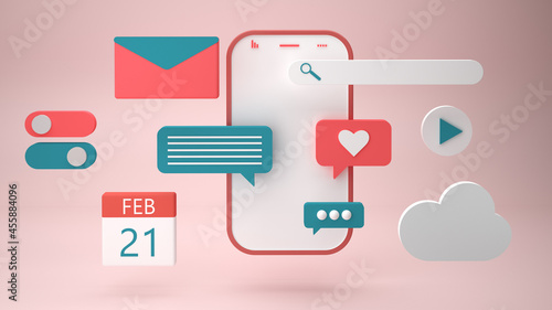 Notification message smartphone reminder 3D render illustration