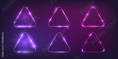Set of six neon frames with shining effects