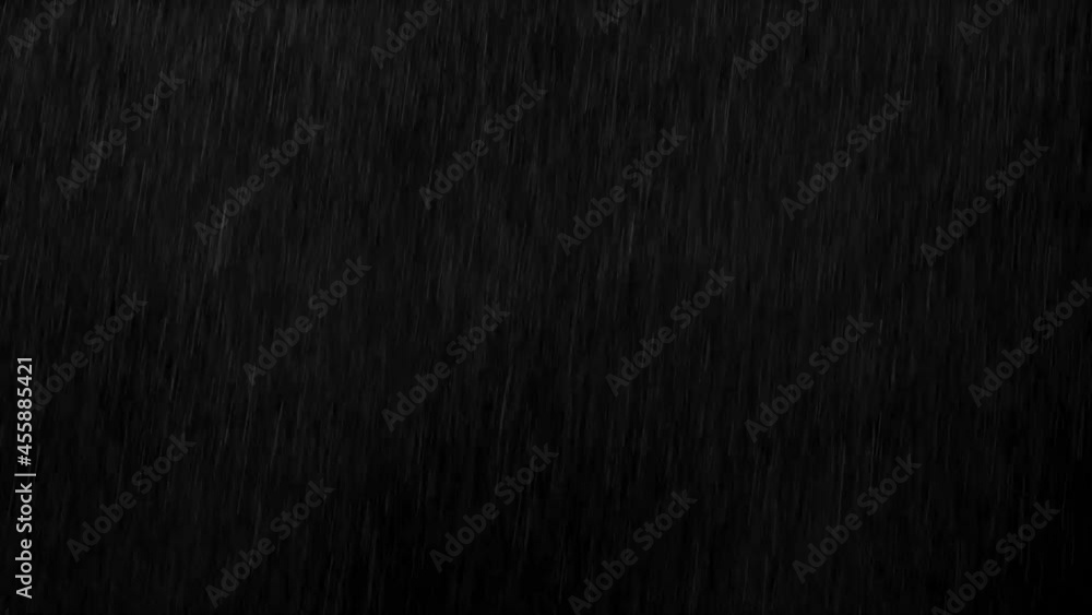Falling raindrops isolated on a black background, rain shower, used for compositing