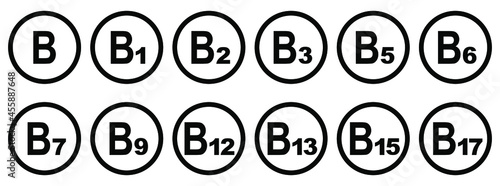 Vitamins round icons. Set of vitamins B grupy. Vector illustration.