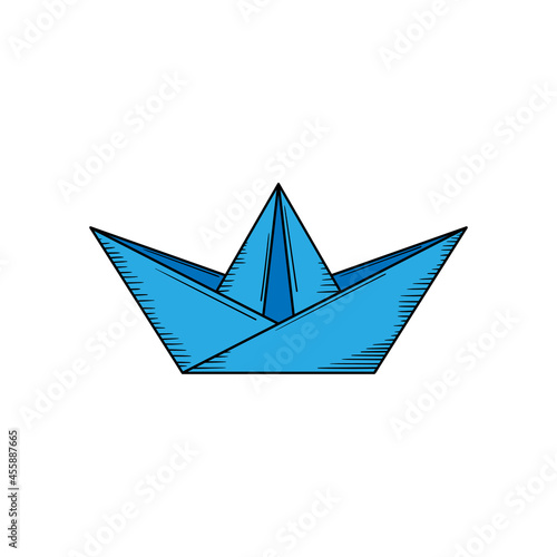Paper boat origami hand drawn icon illustration isolated