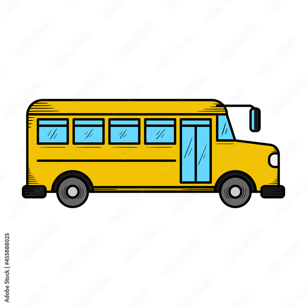 School bus hand drawn icon illustration isolated