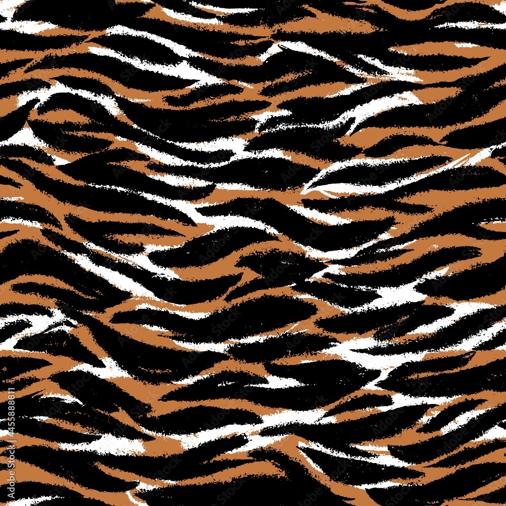 Seamless pattern. The tiger is orange with black. Vector. Seamless pattern. The tiger is orange with black. Vector.