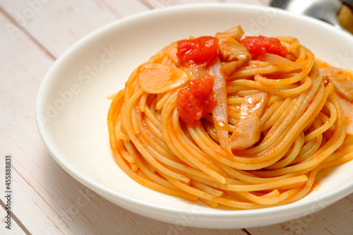 美味しい トマトソース スパゲティ パスタ コピースペース