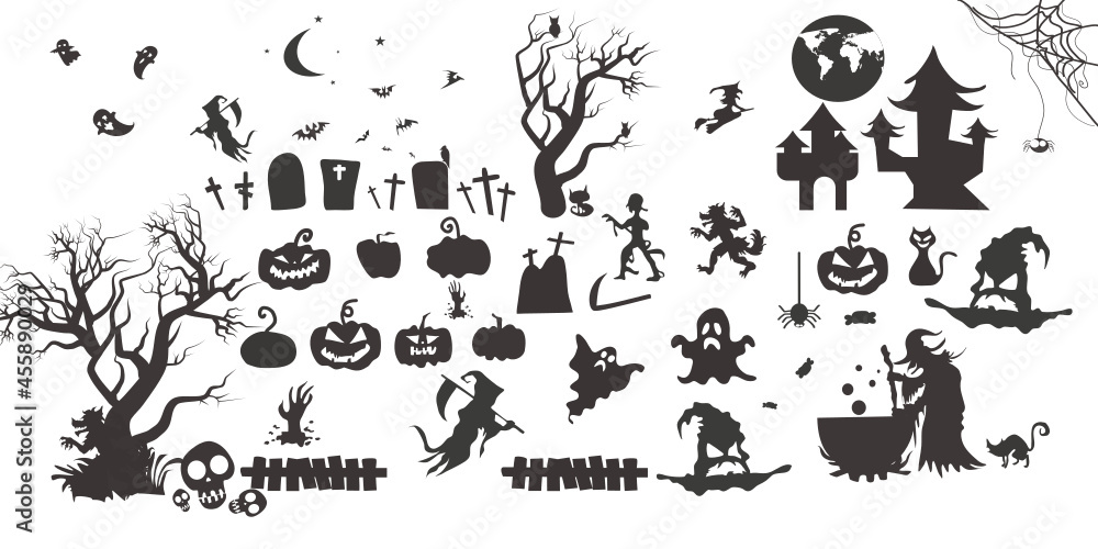 Happy Halloween decorations and scary pumpkins. Happy Halloween decorations and scary pumpkins.