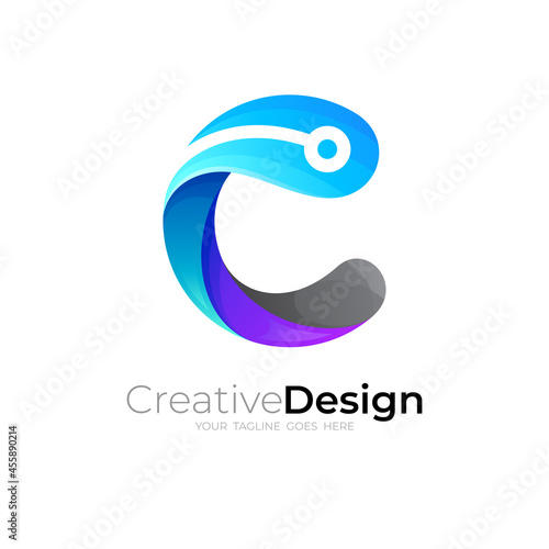 Letter C logo with technology design abstract