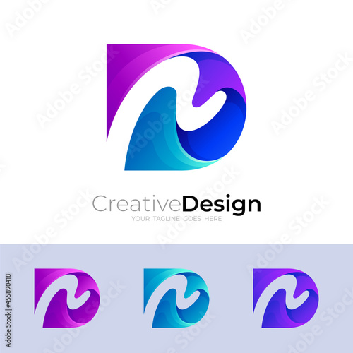 D and Letter N icon, Abstract letter d logo with 3d colorful, D icon vector