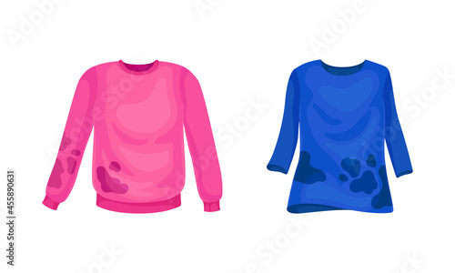 Spotted Sweater as Dirty Clothing with Stain for Laundry Vector Set