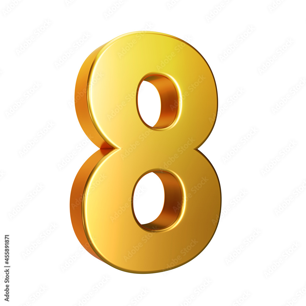 Number 8, Alphabet. Golden 3d number isolated on a white background with Clipping Path. 3d illustration. Number 8, Alphabet. Golden 3d number isolated on a white background with Clipping Path. 3d illustration.