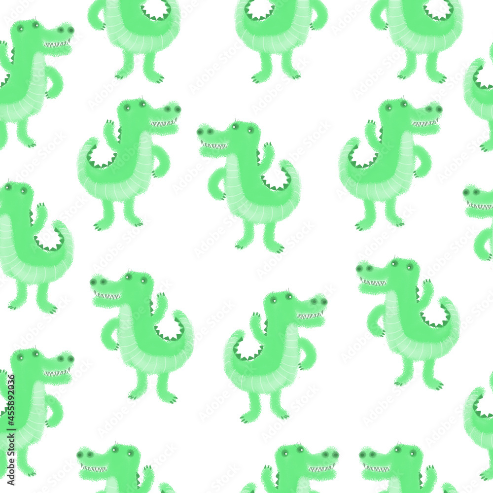 Obraz premium Seamless pattern with crocodiles. Design for a holiday. Printing for wrapping paper. An illustration for printing. Children's composition. Texture for fabric and paper.
