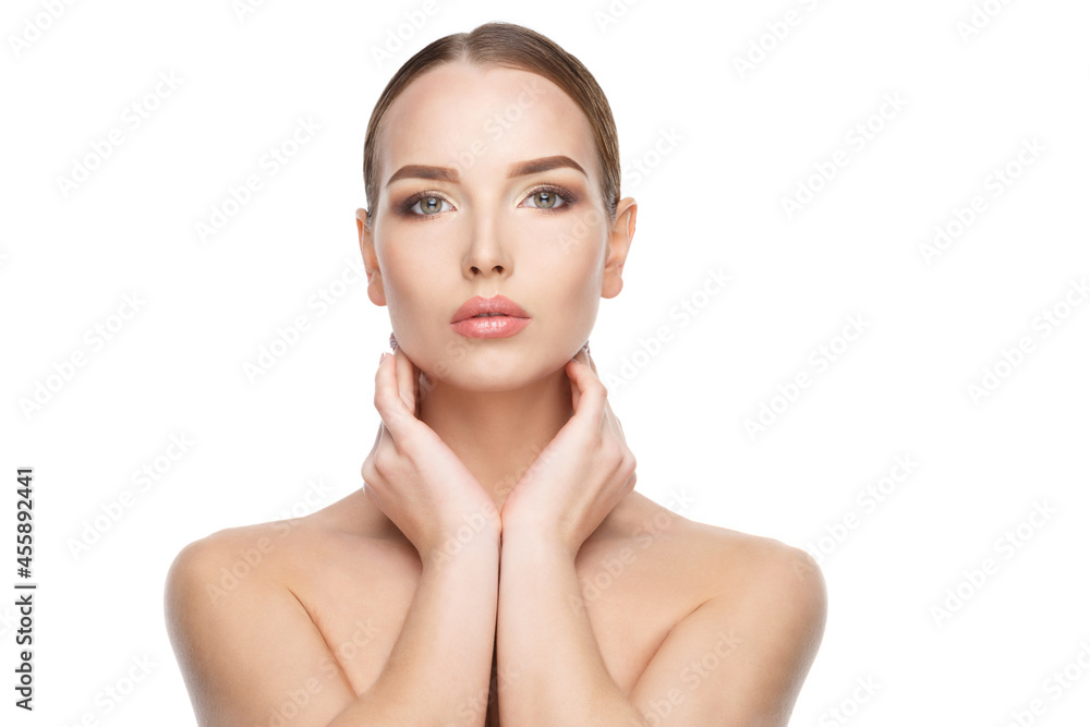 Beautiful Young Woman with Clean Fresh Skin isolated on white background Beautiful Young Woman with Clean Fresh Skin isolated on white background