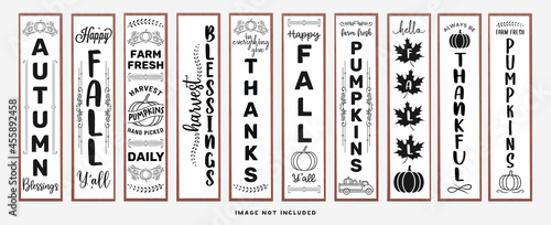 fall porch sign vector illustration, thanksgiving porch vertical sign with pumpkin for home, door front and house decoration
