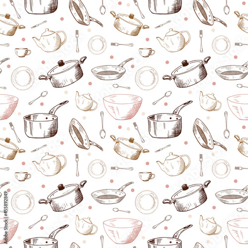 Kitchen. and utensil. Seamless pattern. Hand-drawn vector sketches