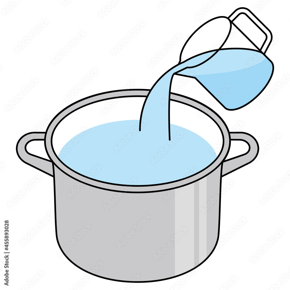 鍋に計量カップで水を注ぐ Pouring water into a pot with a measuring cup Stock Vector ...