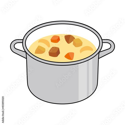 クリームシチューが入っている深めの鍋　pot with cream stew vector illustration