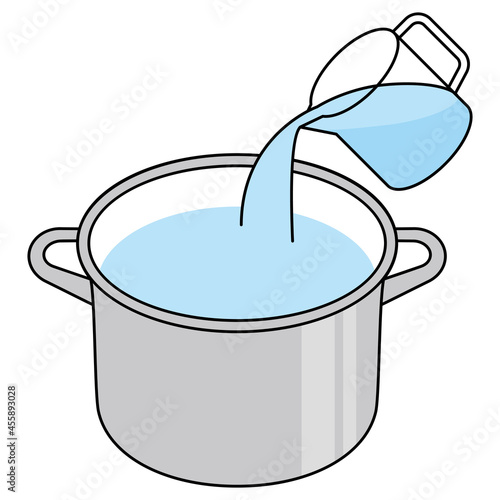 鍋に計量カップで水を注ぐ　Pouring water into a pot with a measuring cup