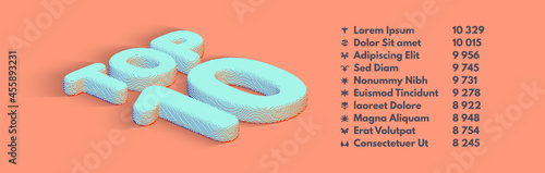 Top 10 list. Voxel art. 3D vector illustration for presentation, banner, flyer, poster, cover or brochure.