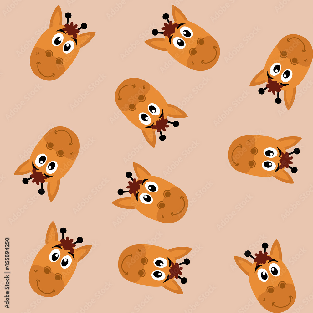 Pattern for gift wrap with giraffe head on brown background