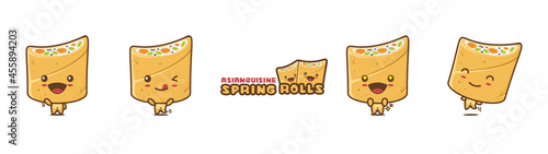 cute spring roll mascot character, food cartoon illustration, with different facial expressions and poses