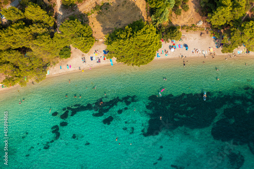 Aerial view of Vucine bay and beach on Peljesac peninsula near Zuljana, Adriatic Sea, Croatia photo