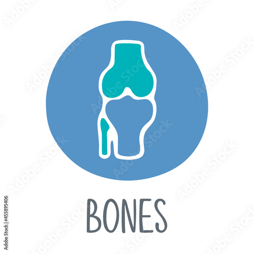 Human knee bones icon. Two-color symbol with handwritten title. Vector flat hand drawn illustration