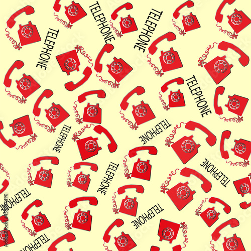 Seamless pattern witn red old telephones. Vector