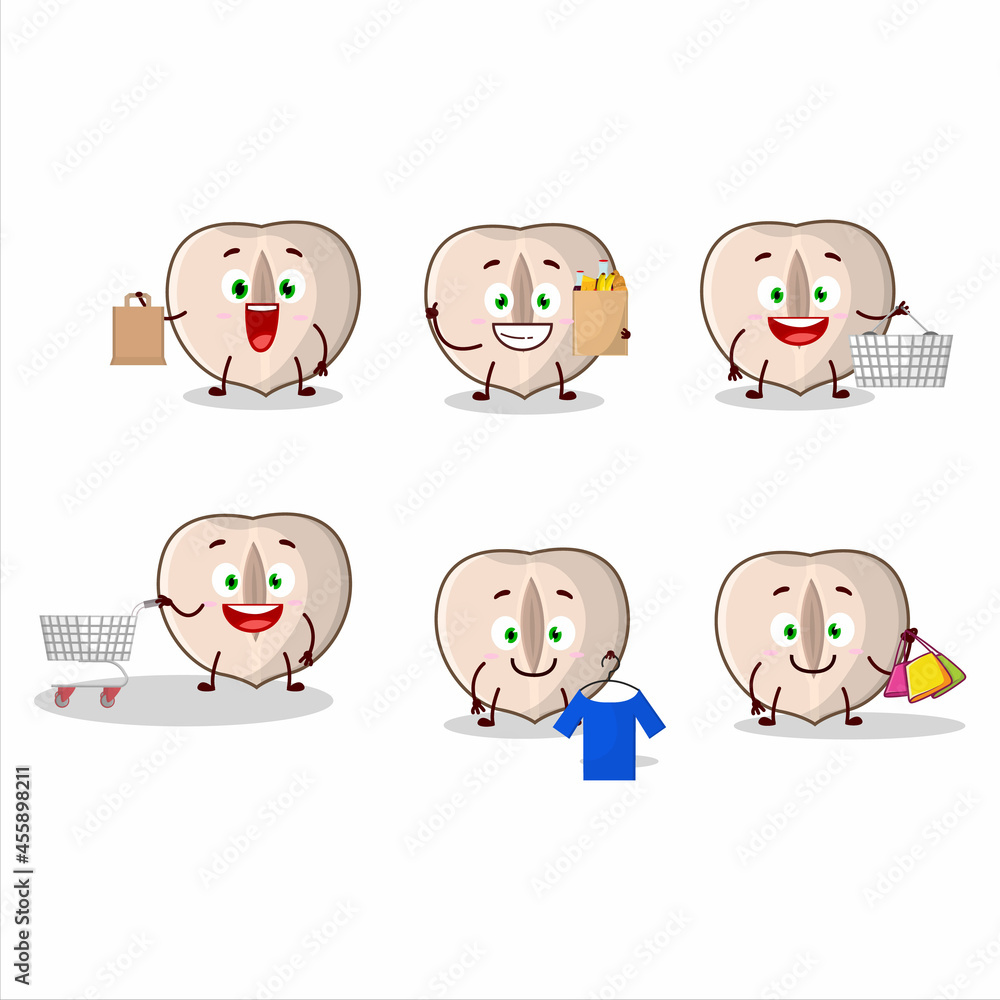 A Rich slice hazelnut mascot design style going shopping A Rich slice hazelnut mascot design style going shopping