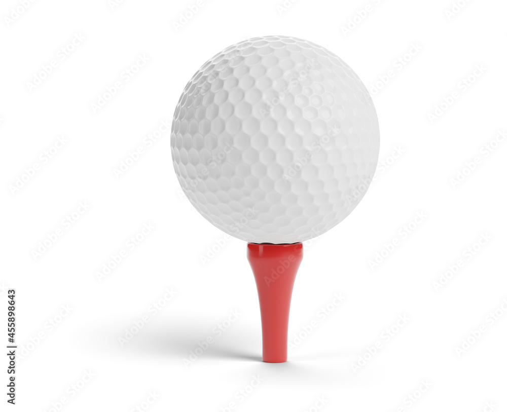 golf ball on a red stand isolated over white background golf ball on a red stand isolated over white background