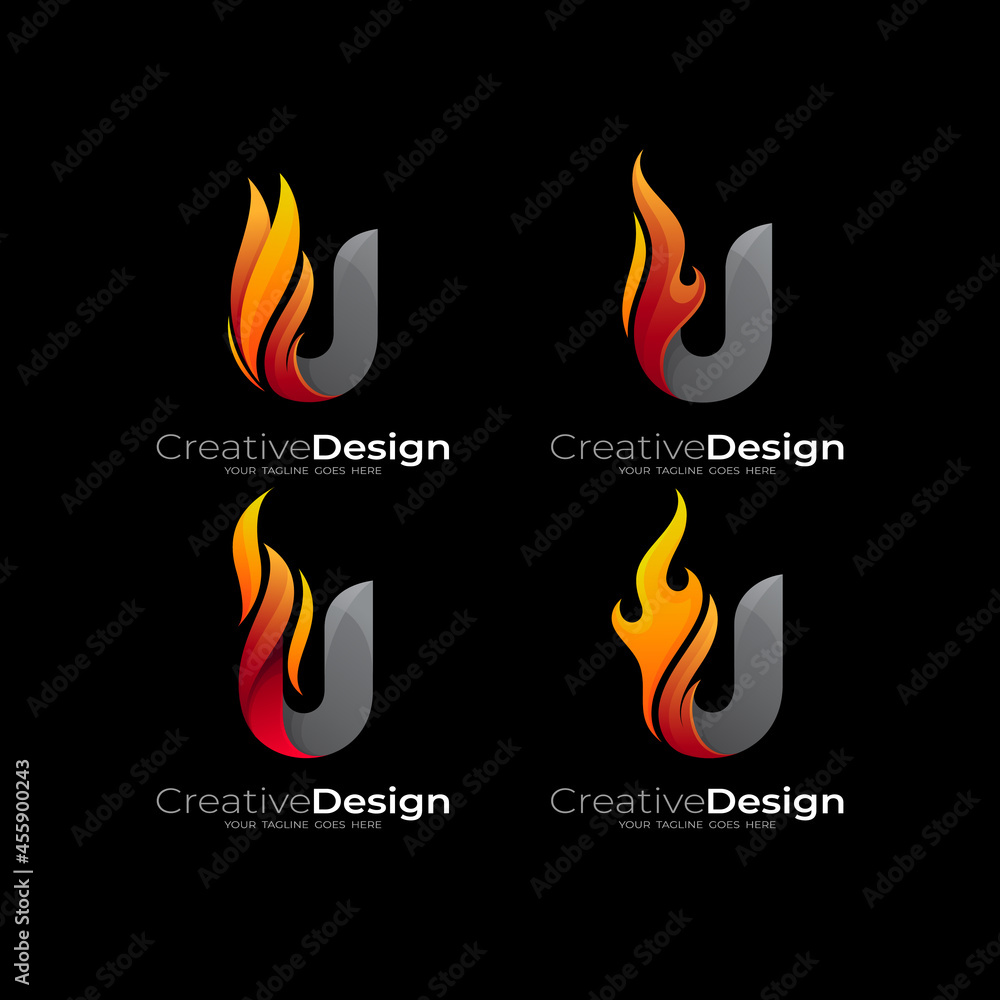 Set letter U logo with fire design combination, abstract style icons Set letter U logo with fire design combination, abstract style icons