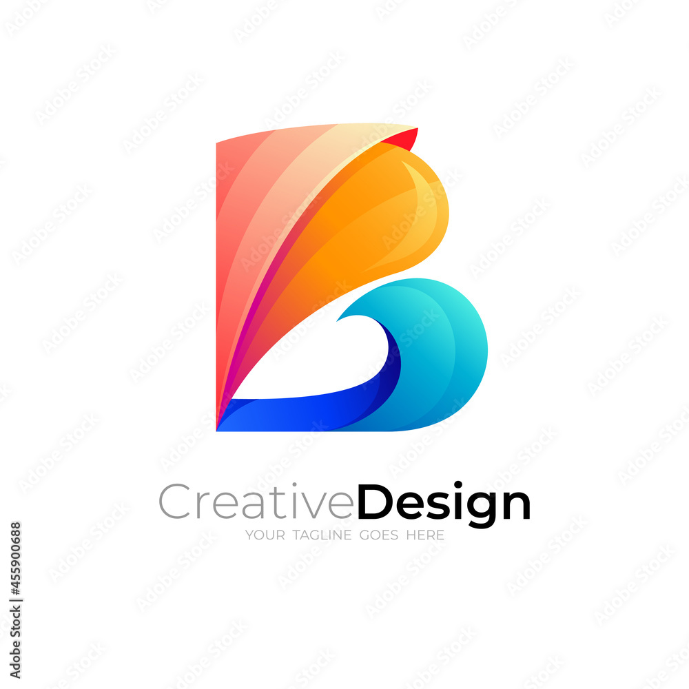 Abstract letter B logo design, B and wave logo colorful Abstract letter B logo design, B and wave logo colorful