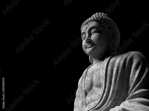 Schilderij op canvas 3d rendering of chinese stone bodhisattva in the dark background Chinese god