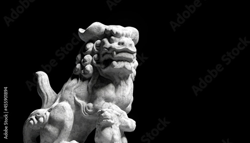 3d rendering of Chinese Lion marble face, Lion, stone carving sculpture, the symbol of Power. Antique carving doll.