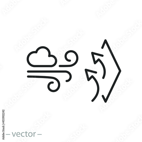 wind protection icon, anti weather material properties, cold proof, barrier fabric, thin line symbol - editable stroke vector illustration