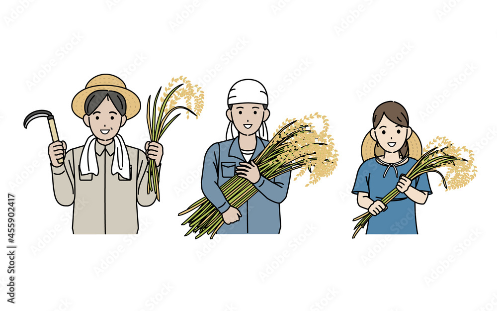 農業 農家 稲作 お米 収穫 男女 イラスト素材 Stock ベクター Adobe Stock