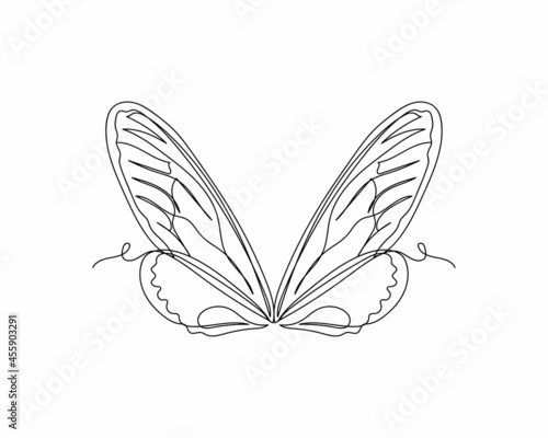 Continuous one line drawing of cicada insect wings icon in silhouette on a white background. Linear stylized.