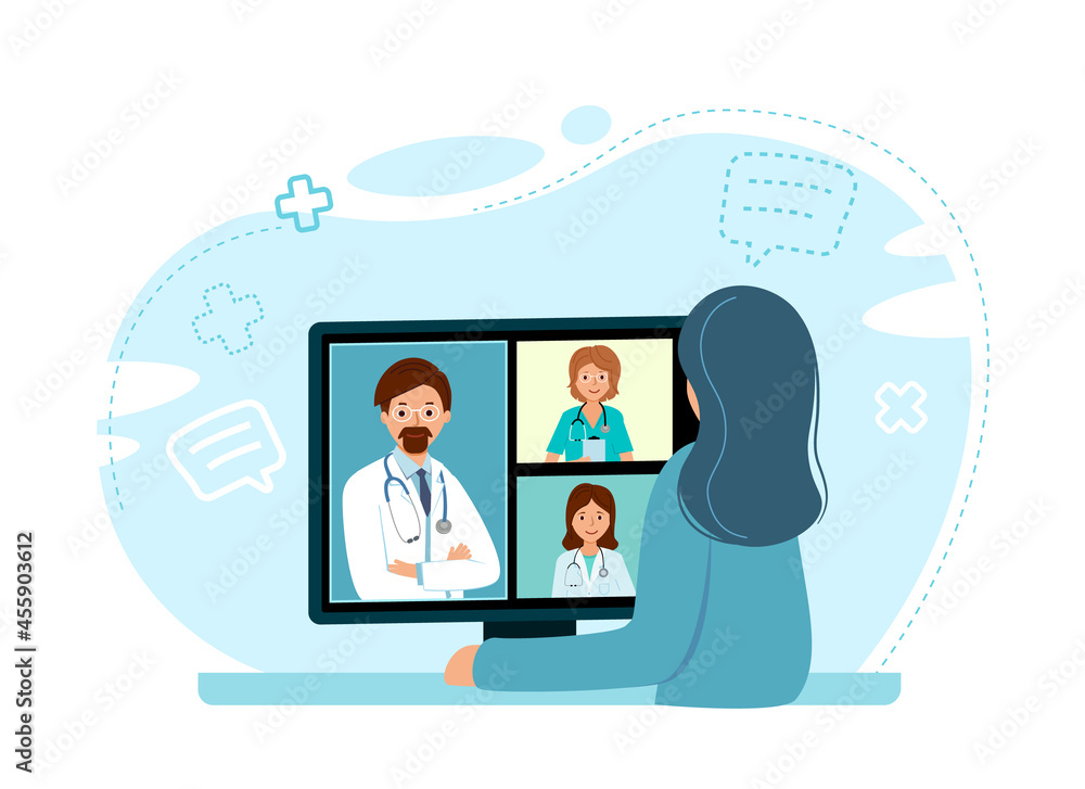 consulting a doctor online using computer. Call doctor using media platform. consulting a doctor online using computer. Call doctor using media platform.