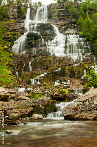 Beautiful view of Tvinnefossen in Norway. Waterfall tourist attraction. photo