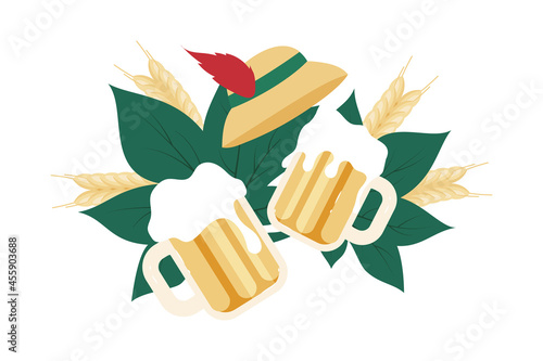 Beer festival in German flat concept vector illustration. Oktoberfest traditions isolated 2D cartoon sticker on white for web design. Annual event. Celebrating harvest festival creative idea