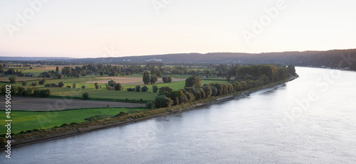 landscape of regional park boucles de la seine and river seen from pont de brotonne in france photo