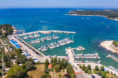 An aerial shot of marina in Funtana, Istria, Croatia