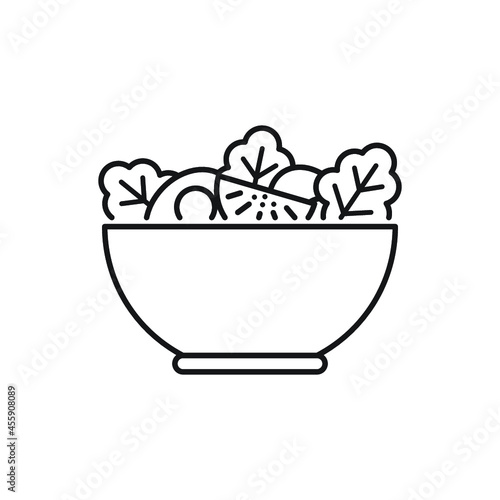 Bowl of salad illustration with simple line design. Salad line icon