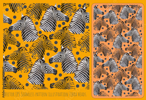 Seamless pattern art of zebra heads. photo