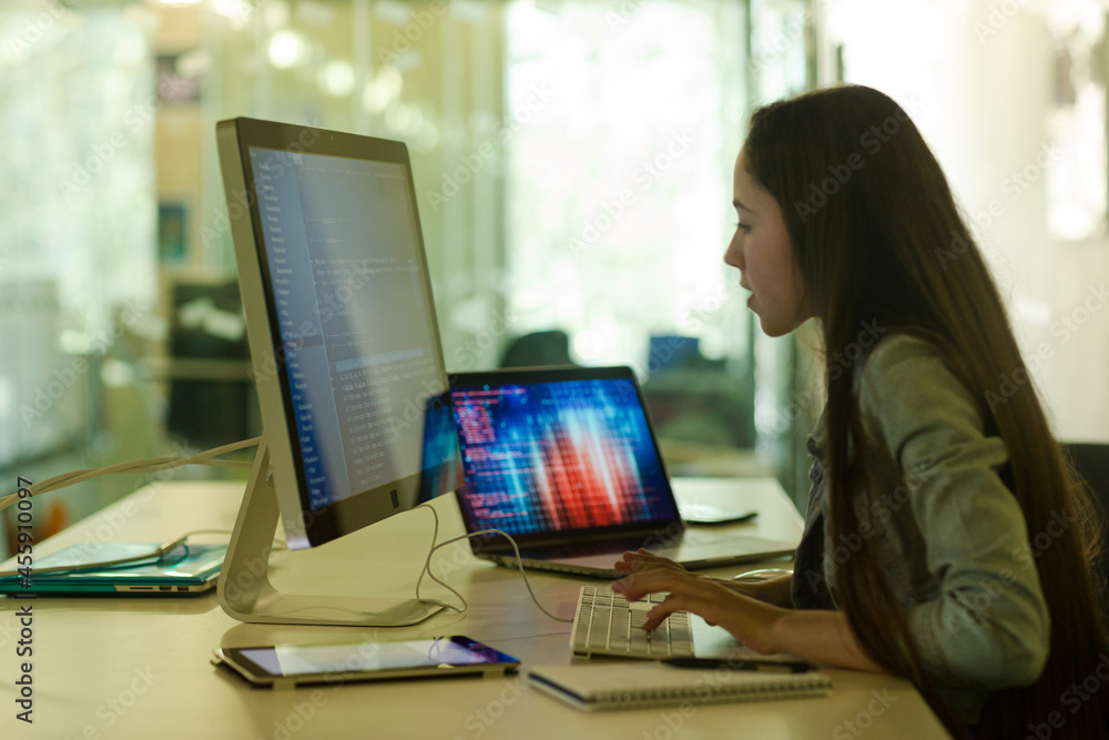 Student girl using computer at desk Student girl using computer at desk