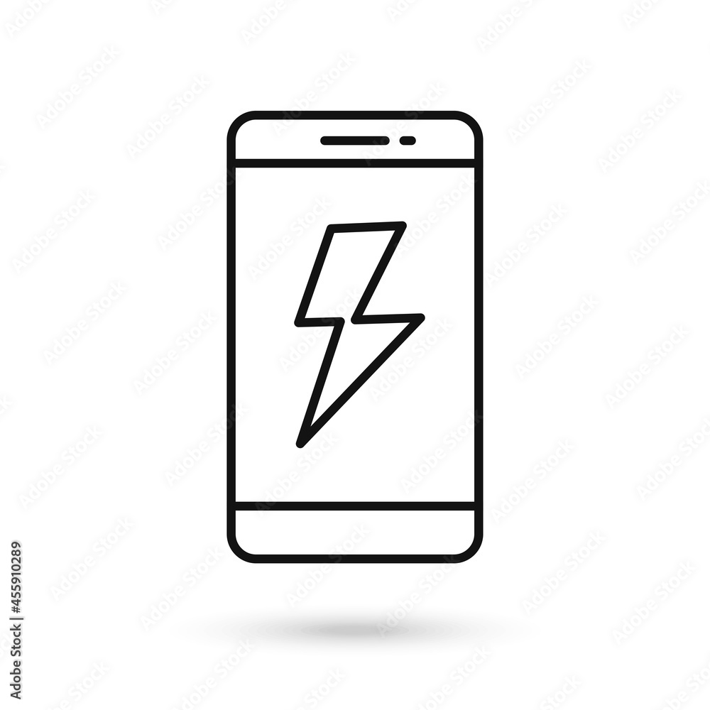 Mobile phone flat design icon with thunderbolt sign. Mobile phone flat design icon with thunderbolt sign.