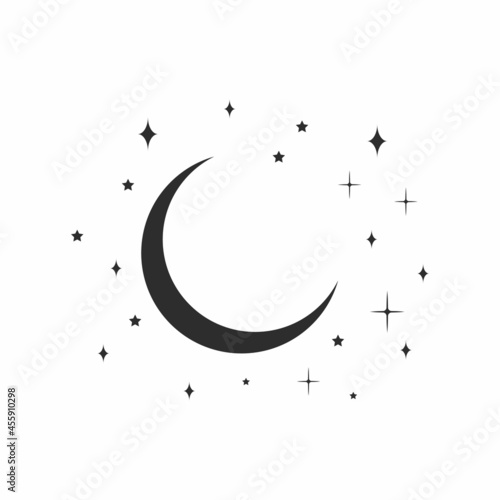 Night icon flat. Illustration isolated on white background.