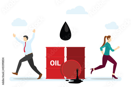 oil spill concept with people running scare with modern flat style